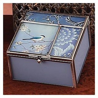 Blue Robin Blue Glass Jewelry Box Container Accessory Jewel Holder: Jewelry