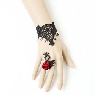 Gothic Punk Style DIY Handcrafted Black Swan Black Lace Wristband Bracelet Ring Party Decorations: Link Charm Bracelets: Jewelry