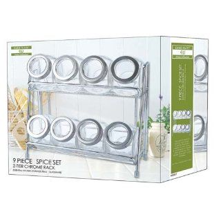 Euro Ware Nine Piece Glass Jar CounterTop Set With Chrome Rack: Kitchen & Dining