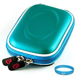 Baby Blue Slim Edition Compact Digital Camera Carrying Case with Dual Zippered Opening and Removable Carbineer for Sony Cyber shot DSC WX30 Digital Camera + SumacLife TM Wisdom Courage Wristband: Camera & Photo