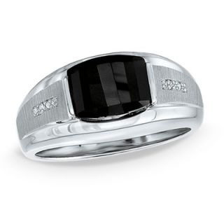 onyx and diamond accent ring in sterling silver size 10 orig $ 179