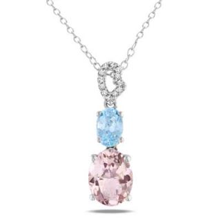 Oval Morganite, Blue Topaz and Diamond Accent Drop Pendant in Sterling