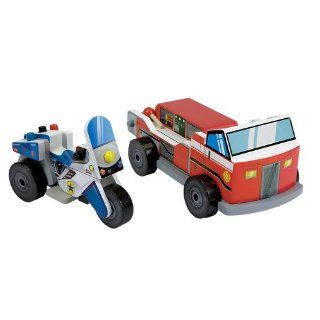 Toy Fire Truck & Police Motorcycle Vehicle Set: Toys & Games