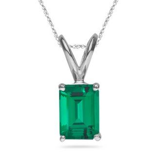 8.70 Cts of 16x12 mm AAA Emerald Cut Russian Lab Created Emerald Solitaire Pendant in 14K White Gold: Jewelry