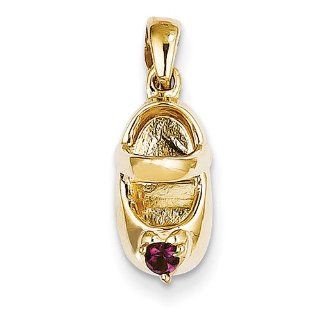 14k Yellow Gold 3 D July/Ruby Engraveable Baby Shoe Charm Pendant: Clasp Style Charms: Jewelry