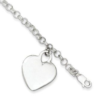 Sterling Silver Engraveable Heart Charm Childs Bracelet. Metal Wt  7.03g Link Charm Bracelets Jewelry