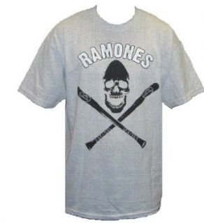 The Ramones T Shirt   Skull & Crossbats with Logo Above on Ash Grey / Ash Gray Shirt, Sz. Large: Clothing
