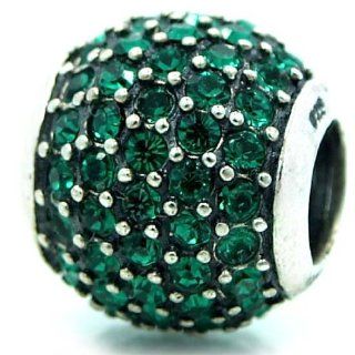 Pro Jewelry .925 Sterling Silver "Emerald Green CZ" Charm Bead for Snake Chain Charm Bracelets: Charms: Jewelry