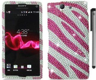For Sony Xperia Z C6603 Full Diamond Design Hard Cover Case with ApexGears Stylus Pen (Pink Silver Zebra): Cell Phones & Accessories