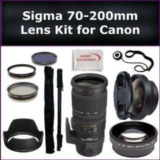 Sigma 70 200mm f/2.8 EX DG APO OS HSM Lens Kit for Canon EOS Rebel XS EOS 1000D, XSi EOS 450D, XT EOS 350D, XTi EOS 400D Digital SLR Cameras. Also Includes: 0.45X Wide Angle Lens, 2X Telephoto Lens, Lens Cap, Lens Hood, Lens Cap Keeper, 3 Piece Filter Kit 