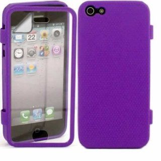 Front And Back Gel Case Cover Skin And LCD Screen Protector For Apple iPhone 5 / Purple: Cell Phones & Accessories
