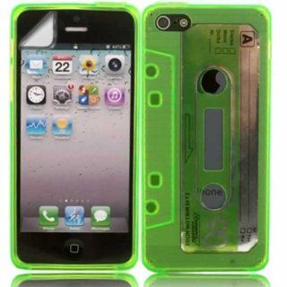 Retro Cassette Gel Case Cover Skin And LCD Screen Protector For Apple iPhone 5 / Green: Cell Phones & Accessories