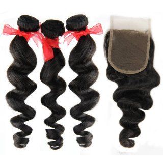 Eayon Hair 3 Bundle Hair Extension + 1 Closure Loose Wave; A+ Virgin Remy Weft Weaving Malaysian Hair; 10" 28" 300g Hair; 35g 8" 16" Closure; Natural Black 1b (10 12 14 + 8) : Beauty