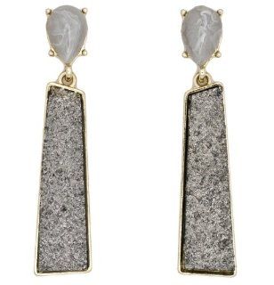 Hot Holiday Trend Silver Gray Cabochon & Druzy/ Drusy Rectangle Teardrop Dangle Earrings: Jewelry