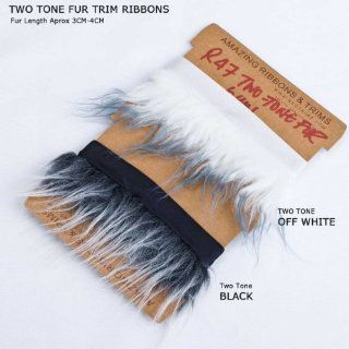 Neotrims Fake Faux Two Tone Fur Woolly Fringe, Fleecy Thick Pile Trim on Satin Ribbon, For Costume, Crafts, Decoration. Easy to attach and sew on anything with Satin Ribbon Edge.