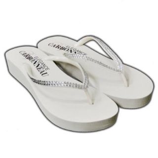 White Size 9   Low Heel   Sunshine Bridal Flip Flop Wedding Sandal with Crystals: Shoes