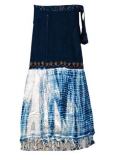 Wrap Around Skirt Blue White Tie Dye Ari Embroidered Beach Wear Wrap Dress at  Women�s Clothing store: