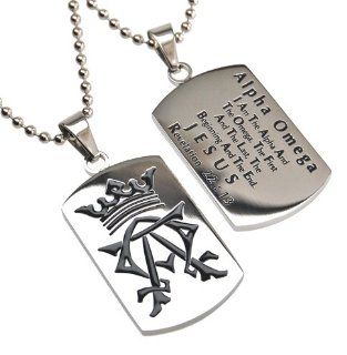 Christian Mens Stainless Steel Abstinence "Alpha Omega   I Am the Alpha and the Omega, the First and the Last, the Beginning and the End   Jesus   Revelation 22:13" Alpha & Omega Dog Tag Necklace for Boys   Guys Purity Necklace   24" Bal