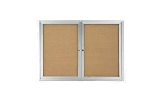 5' x 3' Enclosed Message Board with Self Healing Cork Surface, 2 Locking Swing open Doors, 60" x 36" Indoor Bulletin Board with Wall Mounting Bracket, Silver Aluminum Frame : Office Products