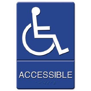 6 Pack ADA Sign Wheelchair Accessible, Tactile Symbol/Braille, Plastic, 6x9, Blue/White by US STAMP (Catalog Category: Office Maintenance, Janitorial & Lunchroom / Well Being, Safety & Security) : Printer Inks And Toners : Office Products