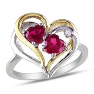 Heart Shaped Lab Created Ruby and Diamond Accent Double Heart Ring in