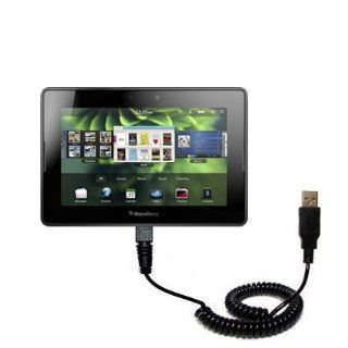 Coiled Power Hot Sync USB Cable for the Blackberry Playbook Tablet with both data and charge features   Uses Gomadic TipExchange Technology GPS & Navigation