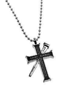 Christian Mens Black Stainless Steel Abstinence "Chief Sinner   This Is A Faithful Saying, And Worthy Of All Acceptation, That Christ Jesus Came Into The World To Save Sinners, Of Whom I Am Chief" nail reads "Established 33 A.D.", and b