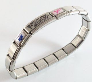 Breast Cancer Lymphedema Medical ID Alert Italian Charm Bracelet for Left Arm: Identification Bracelets: Jewelry