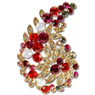Swarovski crystals Paisley 'Indian maharaja' Brooch Pin, Exclusive crystal jewellery. Crystals and Crystals in tones of Fuchsia or Topaz options. Haute Couture inspired Designer Brooch. At An amazing price for exclusive brooches jewellery Wedding 
