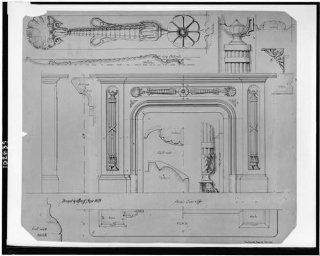 Photo: Fireplace mantel, Elevations, plan sections, full size, half, details, JG Bruff, 1879   Prints