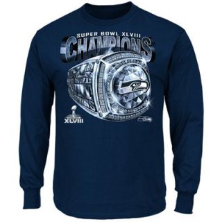 Seattle Seahawks Super Bowl XLVIII Champions Victory Bling V Long Sleeve T Shirt   College Navy
