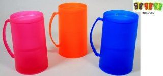 Freezer Beer/ Stein (Frozen) Mugs   Set of 3 (Orange, Pink, Blue) + 3 Butterfly Erasers Included: Christmas Beer Steins: Kitchen & Dining