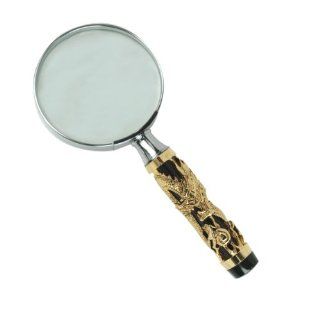 3D Dragon Design Hand Held Magnifying Glass, Sculptural Dragon Design, 5x Magnification, 2.5" Diameter x 6.00" Length, Black and Antique Gold, Comes with Gift Box (L21203M) : Office Products