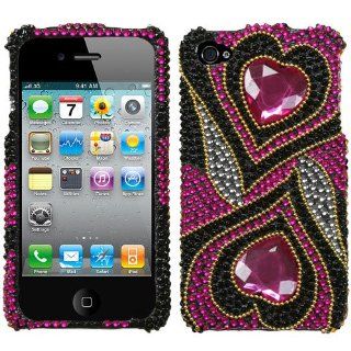 Hard Plastic Snap on Cover Fits Apple iPhone 4 4S Hot Pink Hypnotic Hearts Full Diamond/Rhinestone Plus A Free LCD Screen Protector AT&T, Verizon (does NOT fit Apple iPhone or iPhone 3G/3GS or iPhone 5/5S/5C): Cell Phones & Accessories