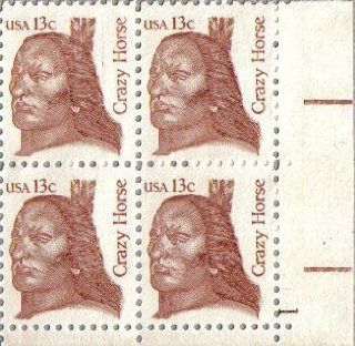 1982 CRAZY HORSE #1855 Plate Block of 4 x 13 cents US Postage Stamps: Everything Else