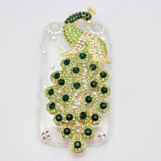 PIAOPIAO bling 3D clear case dark green peacock diamond rhinestone crystal hard cover for blackberry curve 9320 9220 BB: Cell Phones & Accessories