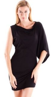 Clothes Effect Black Ladies One Long Draped Sleeve Boat Neck Dress at  Womens Clothing store