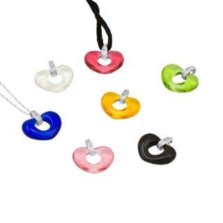 10k White Gold Diamond Heart Interchangeable Pendant Set with Black Silk Cord and Rope Chain, 18'': Jewelry