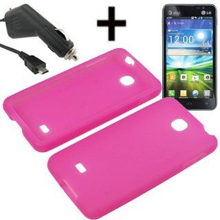 AM Soft Silicone Sleeve Gel Cover Skin Case for AT&T LG Escape P870+ Car Charger Magenta Pink Cell Phones & Accessories