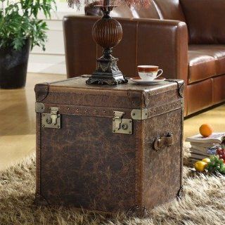 Steamer Leather Storage Cube End Table  