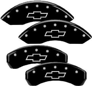 MGP Caliper Covers 14004SBOWBK 'Bowtie' Engraved Caliper Cover with Black Powder Coat Finish and Silver Characters, (Set of 4) Automotive