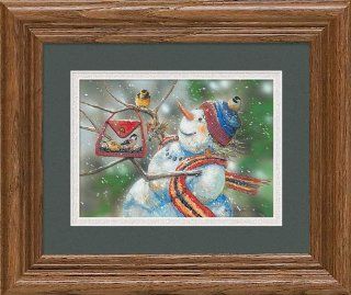Snow Lady Snowman Bird Feeder by Janene Grende Great Northern Art Mini Framed Print Open Edition  