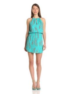 eight sixty Women's Print Faux Leather Halter Dress, Lagoon/Grey, Small at  Womens Clothing store