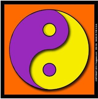 YING YANG   PURPLE/YELLOW WITH ORANGE BACKGROUND   STICK ON CAR DECAL SIZE 3 1/2" x 3 1/2"   VINYL DECAL WINDOW STICKER   NOTEBOOK, LAPTOP, WALL, WINDOWS, ETC. COOL BUMPERSTICKER   Automotive Decals