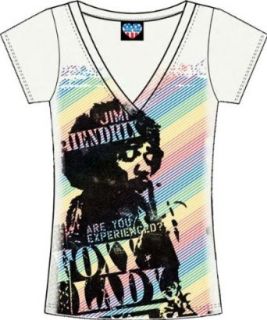 Junk Food Jimi Hendrix Foxy Lady White V Neck Juniors/Ladies T Shirt Tee: Clothing