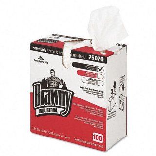Georgia Pacific Products   Georgia Pacific   Brawny Industrial Heavy Duty Shop Towels, Cloth, 9 1/8 x 16 1/2, 100/Box   Sold As 1 Box   Multi use shop towels made from super strong fibers resist tears and stand up to tough industrial cleaning.   Wipers hol