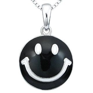 Smiley Sterling Silver Original Black Enamel Pendant Necklace, 18": Jewelry