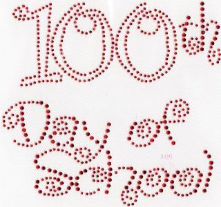 100th day of school (large) Iron On Hot Fix Rhinestone Transfer   Red: