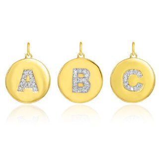 14k Yellow Gold Diamond Charm Disc Initial Letter Q Pendant: Jewelry