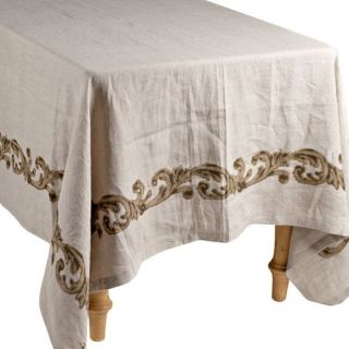 GG Collection Linen Table Cloth with Scroll Design   Small   Table Linens